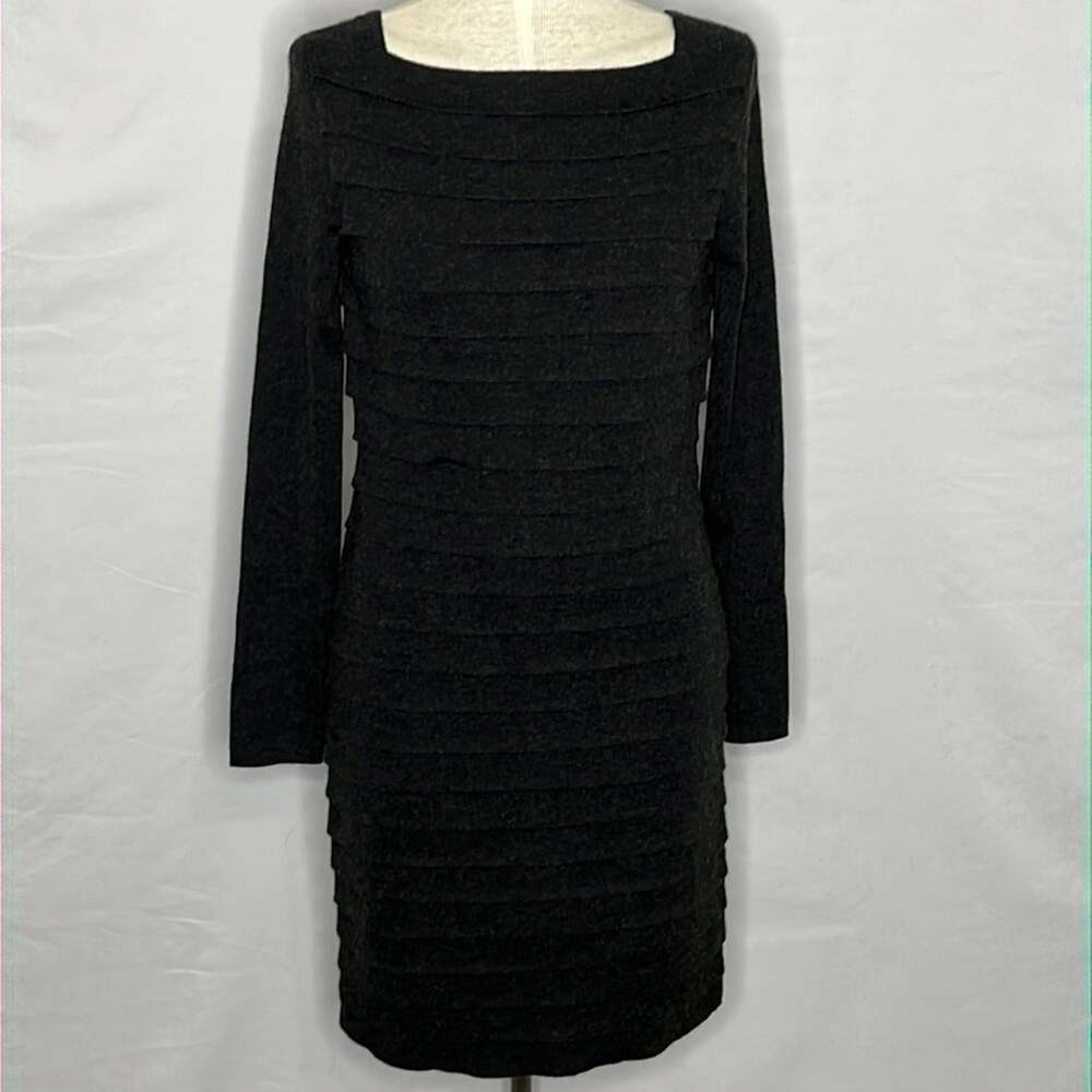 Akris Tiered Layers Long Sleeve Sweater Dress in Dark Grey - Size 6